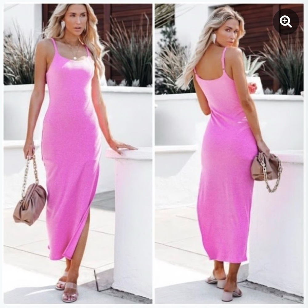 Vici - Pink Ribbed Maxi Dress